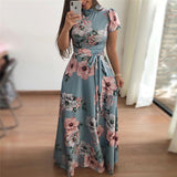 Short Sleeve Boho Floral Print Summer Dress-DKN Trend