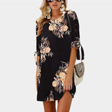 Women Floral Print Chiffon Beach Dress-DKN Trend