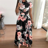 Short Sleeve Boho Floral Print Summer Dress-DKN Trend