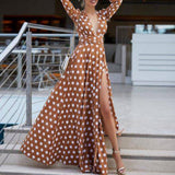 Bohemian Polka Dots Split Maxi Dress-DKN Trend