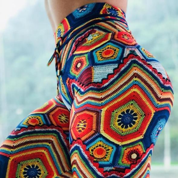 High Waist Crochet Knit Print Push Up Leggings-DKN Trend